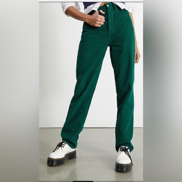 PacSun Green Corduroy Dad Jeans Size 28 High Rise Straight Leg - Picture 1 of 6